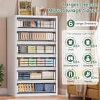 Standifurno 56" Tall Dresser for Bedroom, White Fluted Dresser with 6 Deep Drawers, Modern Chest of Drawers with Curved Profile, Handleless, Wooden Drawer Organizer for Living Room, Hallway, Closet - Image 3