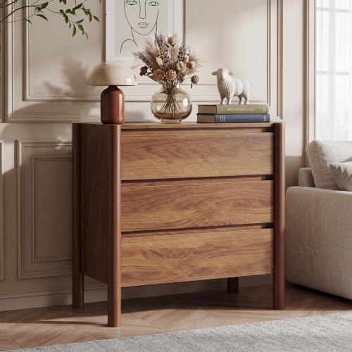 CHUWELL 27.6" Wide Walnut 3 Drawer Dresser for Bedroom with Solid Wood Legs - Image 5