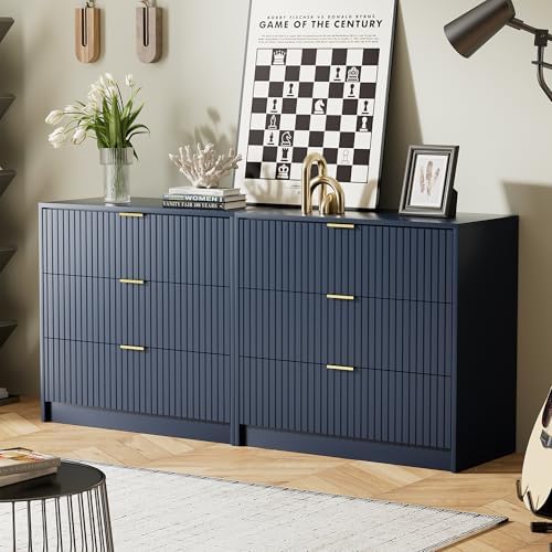 Furniway Navy Blue Dresser for Bedroom, Modern Dresser with 3 Drawers and Smooth Slides, Wide Chest of Drawers with Golden Handles for Bedroom, Living Room, Closet, 15.7" D x 31.5" W x 29.6" H - Image 5