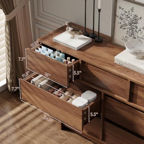 7 Drawer Walnut Dresser for Bedroom, 51.5" Wide Mid Century Modern Dresser - Image 4