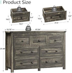 Xixini 47.2" Wide 7-Drawer Farmhouse Dresser for Bedroom, Dark Brown - Image 3