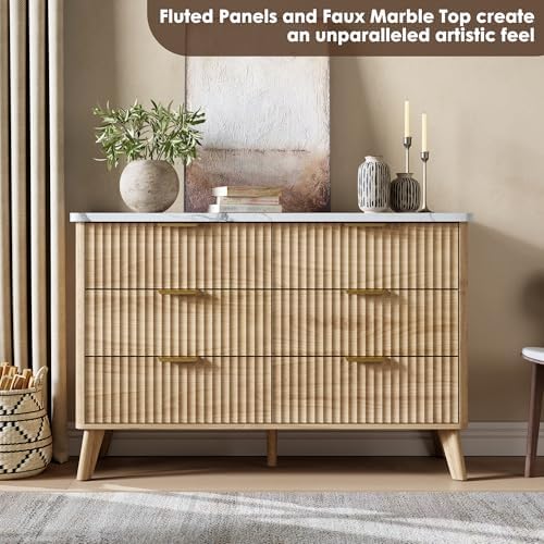 GarveeHome Fluted Dresser for Bedroom with 6 Deep Drawers, Natural Oak - Image 4