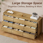 Furniway 63" Wide 9 Drawer Wood Dresser for Bedroom with Legs, Natural Oak - Image 5