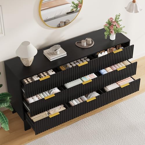 GarveeHome 59" Wide Fluted 9 Drawers Dresser, Black - Image 6