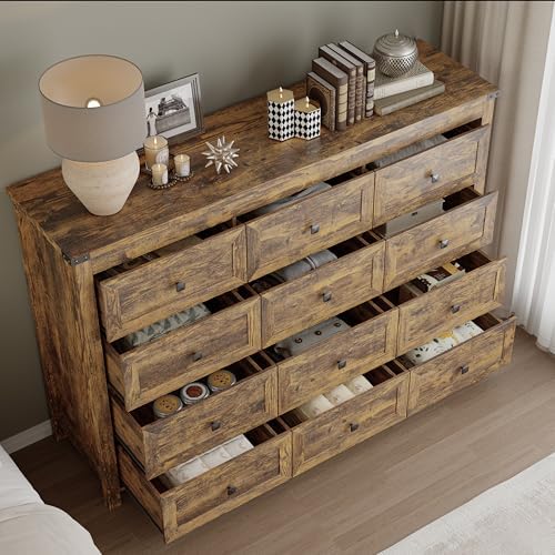 BORNOON 12-Drawer Dresser, Modern Wooden Storage Chest of Drawers, Dresser TV Stand, Wood Drawer Organizer with Metal Handles for Bedroom, Living Room, Hallway - Image 4