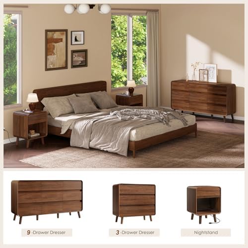 Nasonet 9 Drawer Dresser for Bedroom, 55'' Wide Mid Century Modern Wood Chest of Drawers, Large Storage Drawer Dresser TV Stand, Walnut - Image 7