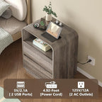BORNOON Dresser with 2 Drawers and Charging Station, Fluted Bedside Table with Round Curved Corner, Hidden Handles, 2 AC Outlets and 2 USB Ports, Modern Wood End Table with Open Shelf for Bedroom - Image 4