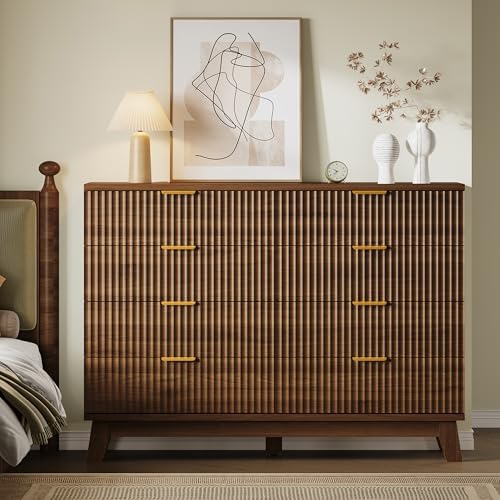 BORNOON Fluted 8 Drawer Tall Dresser, 47.2" Wide Modern Boho Chest of Drawers, Wooden Storage Dresser TV Stand for Bedroom, Living Room, Closet, Hallway, Curved Profile Design - Image 3