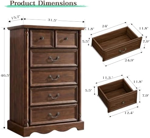 Farmhouse 6 Drawers Dresser, 47" High, Walnut - Image 2