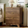 Xixini Fluted Nightstand with Charging Station, Tall Bedside Table, Walnut by Xixini