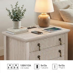 FUSUNBAO Fluted Nightstand with Charging Station & 3 Drawers,Nature Oak - Image 4