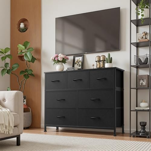 Sweetcrispy 7 Drawer Fabric Dresser for Bedroom Storage with Bins, Black - Image 2