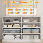 Bigbiglife 6 Drawers Dresser for Bedroom with Open Storage Cubby, Double Wide Dresser Organizer for Bedroom, Living Room, Entryway, Hallway (White) - Image 7