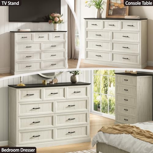 Farmhouse 9 Drawer Dresser for Bedroom, 55" White Dresser with TV Stand - Image 3