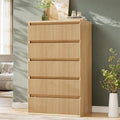 Jocoevol Fluted 6 Drawer Dresser for Bedroom, Modern Wood Chest of Drawers, Tall Storage Dresser with Deep Drawers, Handleless Floor-Standing Dresser for Bedroom, Living Room, Entryway, Natural Oak by JOCOEVOL