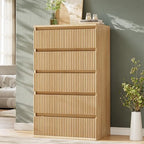 Jocoevol Fluted 6 Drawer Dresser for Bedroom, Modern Wood Chest of Drawers, Tall Storage Dresser with Deep Drawers, Handleless Floor-Standing Dresser for Bedroom, Living Room, Entryway, Natural Oak by JOCOEVOL