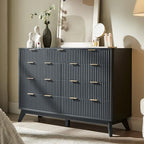 T4TREAM 54" Wide Fluted 9 Drawer Dresser for Bedroom, Dark Grey by T4TREAMFurniture