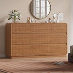 Wodeer Dresser Fluted 6 Drawers Dresser for Bedroom, 47" Wide Wood Chest of Drawers with Hidden Handles & Rounded Corners (Walnut, 9 Drawers, Fluted Panel & Rounded Corners) by WODEER