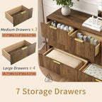 7 Drawer Fluted Dresser with Deep Drawers for Bedroom, Walnut丨55 Wide Mid Century Dresser, Modern Chest of Drawers, Wood TV Stand Storage Organizer for Closet, Living Room, Hallway - Image 6