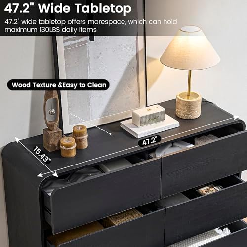 Standifurno Curved Dresser with 6 Drawers, 47" Wide Chest of Drawers with Clothes Storage Organizer, Wood Dresser Closet for Living Room, Hallway (Black) - Image 5