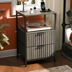 VINGLI Grey Night Stand with Charging Station and Fabric Drawers, Fluted Nightstand Gray with Drawers, Grey Bedside Table/End Table for Bedroom, 14.96" W*11.81" D*23.78" H by VINGLI
