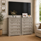 LOUVIXA Farmhouse Dresser 5 Drawer, Bedroom Chest of Drawers, Dressers with 5 Drawers, Wooden Dressers for Bedroom, Living Room, Tv Stand, Entryway(Rustic Yellow) - Image 4