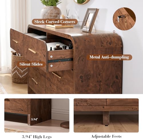Curved Drawer Dresser for Bedroom with 6 Drawers, 54'' Wide Chest of Drawer - Image 4