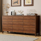 Furniway 63" Mid-Century Modern Dresser for Bedroom, 9 Drawer Wide Chest of Drawers with Wood Legs, Large Storage Bedroom Dresser, Walnut by Furniway