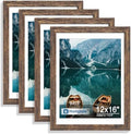 Hongkee 12x16 Picture Frame Set of 4, 12 x 16 Rustic Brown Wood(Mat 11x14) by Hongkee