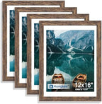 Hongkee 12x16 Picture Frame Set of 4, 12 x 16 Rustic Brown Wood(Mat 11x14) by Hongkee