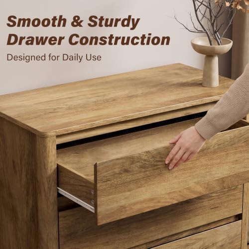 Furniway 45" Tall 5 Drawer Wood Dresser for Bedroom with Legs, Natural Oak - Image 4