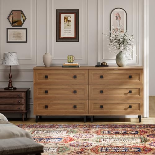 FENSULN Modern Drawer Dresser for Bedroom with 6 Drawers, 2 in 1 Chest of Drawers with Organizer Storage for Bed Room,Livingroom Hallway Oak - Image 7