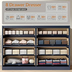Blue Fluted Dresser Bedroom with 8 Drawer,55” Wide White Double Drawer Dresser Modern Chest of Drawers with Gold Handles,Wood TV Stand for Bedroom,Living Room (Blue, 8 Drawer Dresser) - Image 4