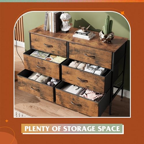 WLIVE Dresser for Bedroom with 6 Fabric Drawers, Rustic Brown - Image 5