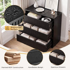 Karl home Black 3 Drawer Fluted Nightstand, Modern Storage Chest of Drawers - Image 5