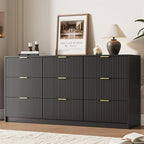 MAISONARIA Black 9 Drawer Dresser for Bedroom, 63" Wide Modern Fluted Dresser with Gold Metal Handles, Chest of Drawers for Bedroom, Living Room, Entryway, Hallway - Image 5