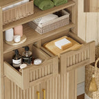 Iwell Tall Storage Cabinet, Fluted Cabinet with 2 Drawers & Adjustable Shelf, Bathroom Storage Cabinet, Kitchen Pantry Storage Cabinet, for Living Room, Dining Room, Home Office, Natural Oak - Image 5