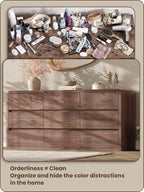 Modern 63" Wide 9 Drawers Dresser with Curved Profile Design,Walnut - Image 5