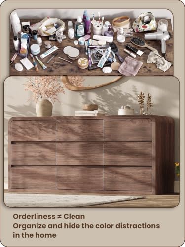 Modern 63" Wide 9 Drawers Dresser with Curved Profile Design,Walnut - Image 5
