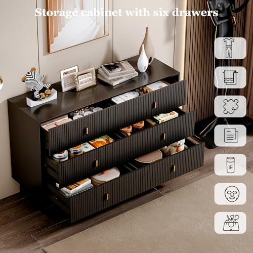 Chrangmay Modern Chest of Drawers with 6 Drawers,Deep Drawers,Clothes Organizer,Large Storage Cabinet for Living Room, Bedroom,Hallway,with Anti-Tipping Device,Dark - Image 3