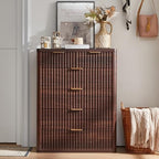 LEYAOYAO Fluted 6 Drawers Dresser for Bedroom, 42" Tall Modern Chest of Drawers with Metal Handle, Curved Profile Design,Walnut Wood Drawer Organizer for Bedroom, Living Room, Hallway, Entryway - Image 4