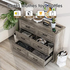 Fameill Dresser for Bedroom, 6 Drawer Wide Dresser Organizer with Charging Station, Tall Dresser for Hallway, Wood Dresser with Metal Handles, Ash Grey - Image 5