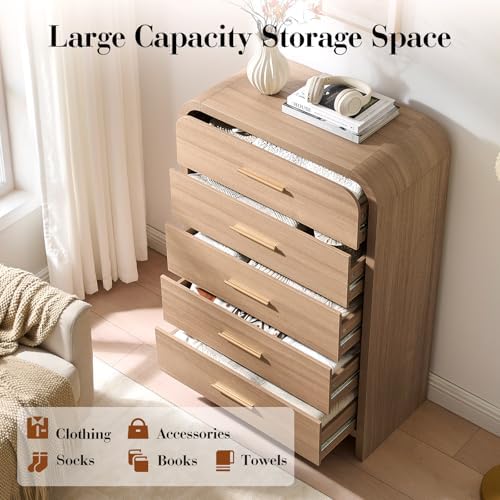 Curved Drawer Dresser for Bedroom with 5 Drawers, 31'' Wide Chest of Drawer - Image 4
