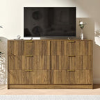 Walnut Dresser with 6 Drawer 55" Wide Fluted Dresser for Bedroom丨Modern Chest of Drawer with Metal Handles, Wood TV Stand for Bedroom, Living Room, Entryway, Hallway, Walnut - Image 7