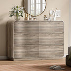 Wodeer Grey Dresser Fluted 6 Drawers Dresser for Bedroom, 47" Wide Wood Chest of Drawers with Hidden Handles & Rounded Corners, Modern TV Stand Storage Cabinet for Living Room, Hallway, Entryway by WODEER