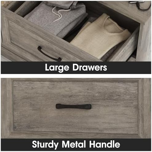 Fameill Dresser for Bedroom, 6 Drawer Wide Dresser Organizer with Charging Station, Tall Dresser for Hallway, Wood Dresser with Metal Handles, Ash Grey - Image 4