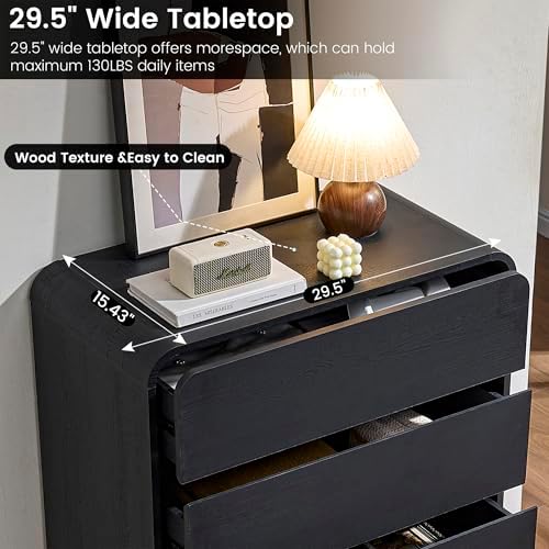 Standifurno 29.5’’ W Dresser for Closet, Black Drawers with Curved Design, Chest Drawer with 5 Drawers, Vertical Drawer with Large Storage, Wooden Dresser for Living Room, Nursery, Entryway - Image 5