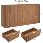 9 Drawer Dresser for Bedroom, 63" Wide Modern Fluted Chest of Drawers, Wooden Dresser with Gold Metal Handles, Mid Century Large Dresser TV Stand for Living Room Hallway Light Walnut - Image 2