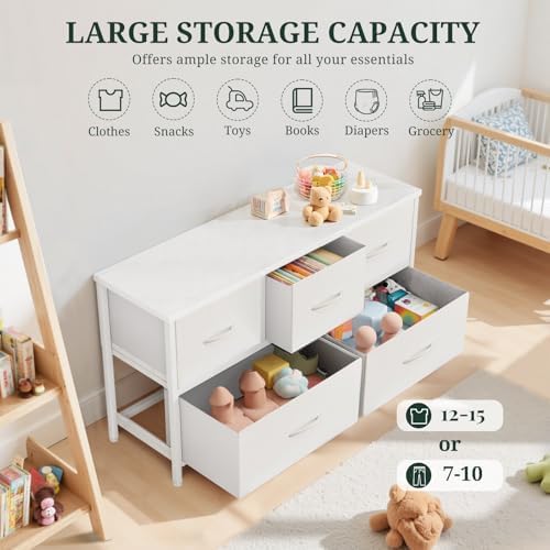 5-Drawer Dresser for Bedroom, Anti-Tip Wide Storage Organizer Fabric - Image 5