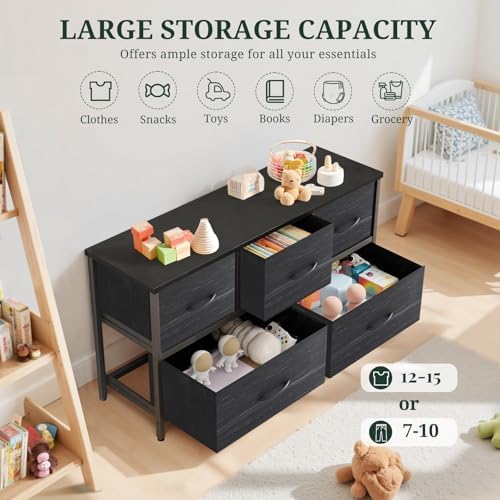5-Drawer Dresser for Bedroom, Anti-Tip Wide Storage Organizer Fabric - Image 5